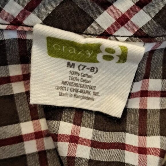Crazy 8 boys size 7/8 or medium brown red and white button up long sleeve shirt - Picture 3 of 4